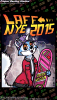 This badge design shows Foxee holding a hoverboard and dressed in Marty McFly's jacket and hat from the movie Back to the Future Part II.  This badge was created for the 2015 Lake Area Furry Friends New Year's Eve Party.