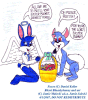 A drawing by artist Jamie Malecki showing one of his characters, Blessi Blueskybunny the angel, offering to bless Foxee's Easter basket