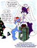 A drawing by artist Jamie Malecki showing one of his characters, Valiaa Violetgrapevixen the angel, giving Foxee a present for Christmas
