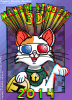 This image is a 3D anaglyph of a maneki neko (lucky cat) holding out her paw.  It was created for the Maneki Neko Con 3D anime convention, which had a 3D theme for that year.