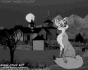 Foxee, illuminated by alpenglow, sits in front of the Transfiguration of Our Lord Russian Orthodox church in Ninilchik, Alaska, where she makes her home.  This drawing was published in the 2008 Midwest Furfest convention book.