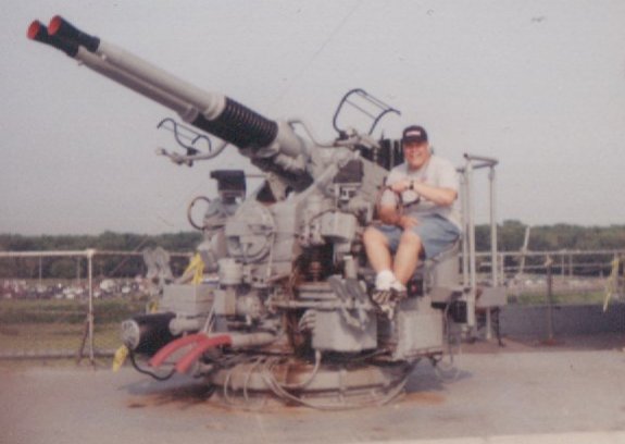 Me manning a double 40mm Bofors Battery to defend against Canadian invasion